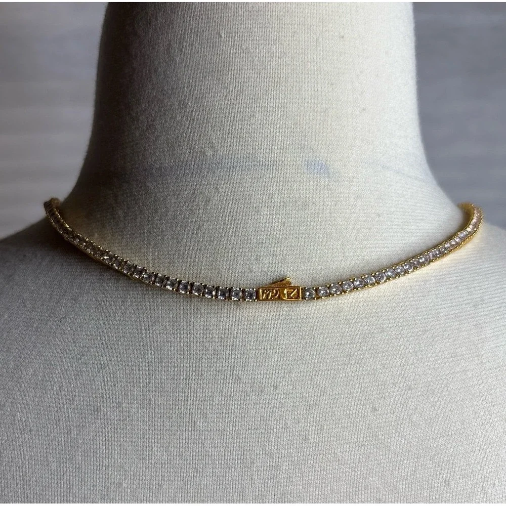 The Gld Shop Yellow Gold Diamond Cross Pendant and‎ Diamond Tennis Necklace